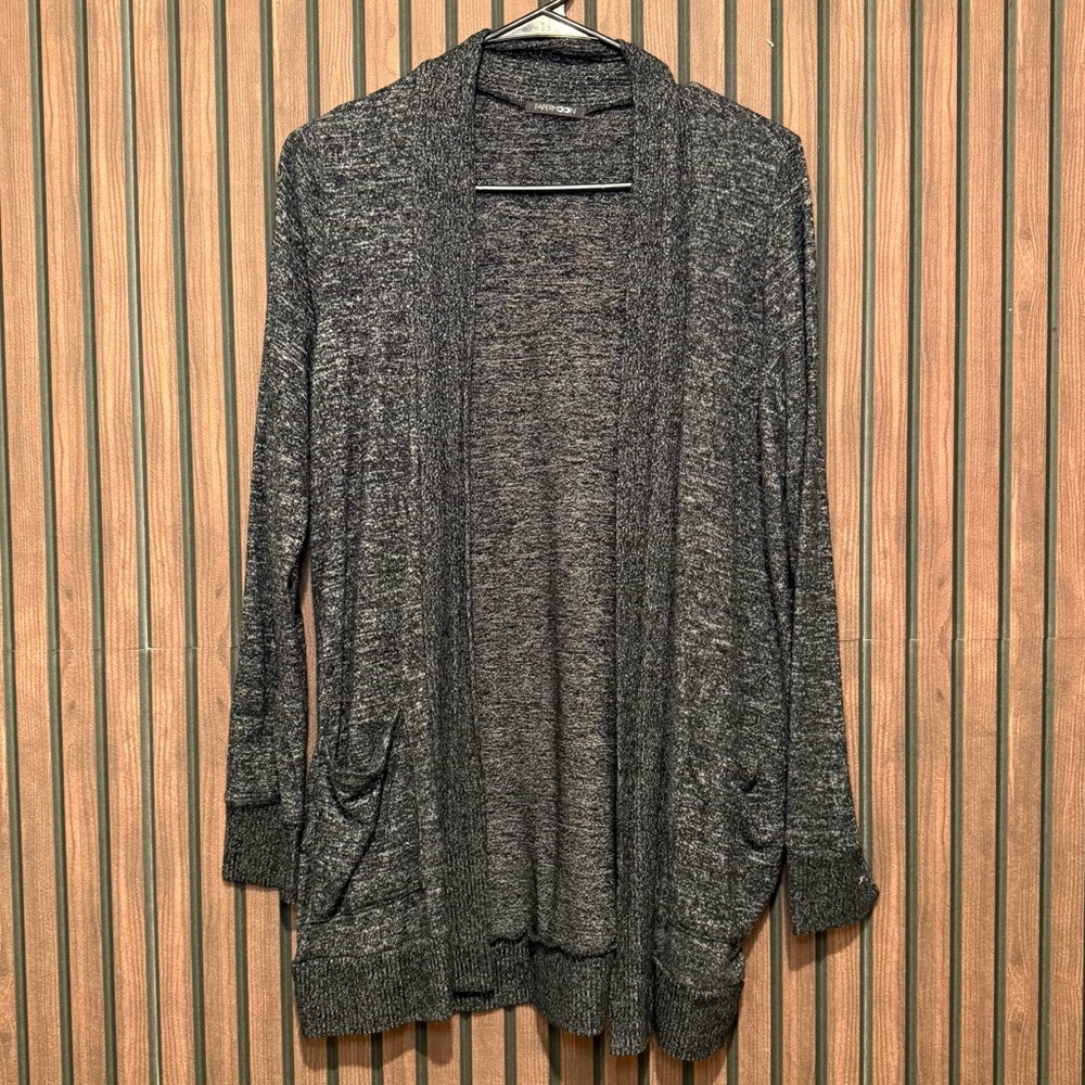 Papermoon Charcoal Open-Front Cardigan | Soft Knit Pockets | Women’s Medium